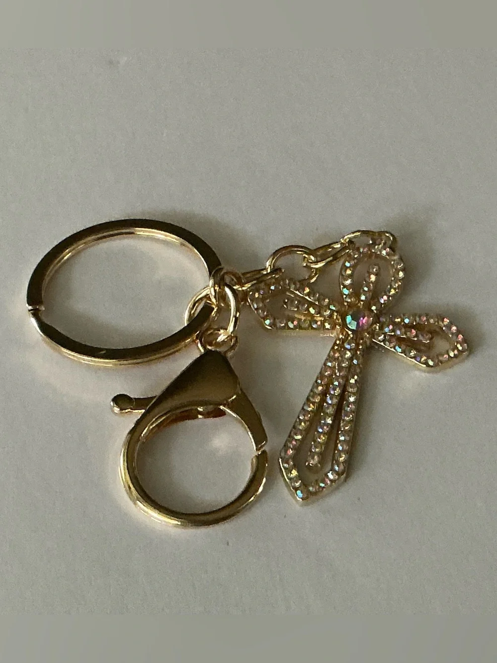 Gold Rhinestone Cross Keychain Charm